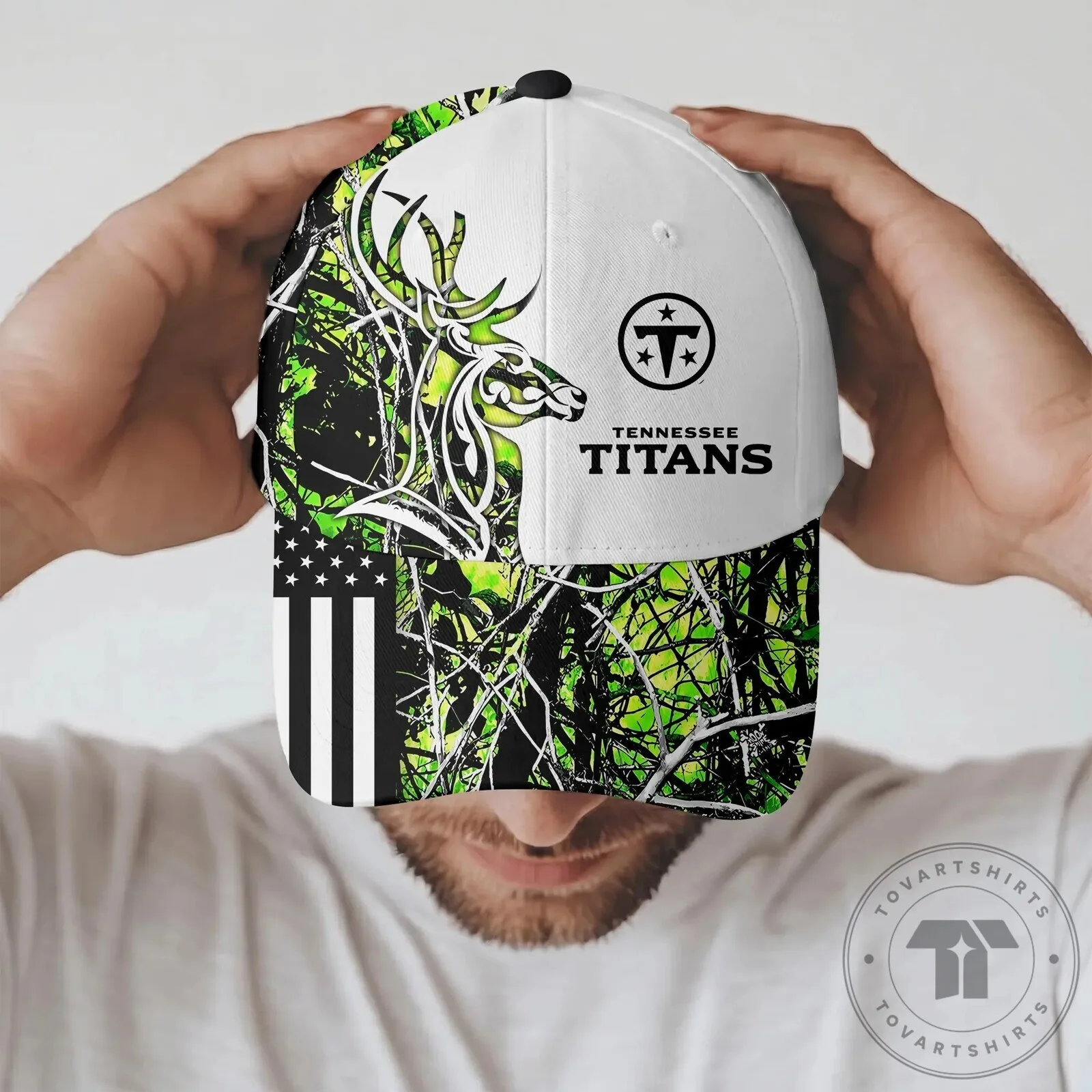 Camouflage Hat for Deer Hunting featuring Tennessee Titans Design 9 Camouflage Hat for Deer Hunting featuring Tennessee Titans Design