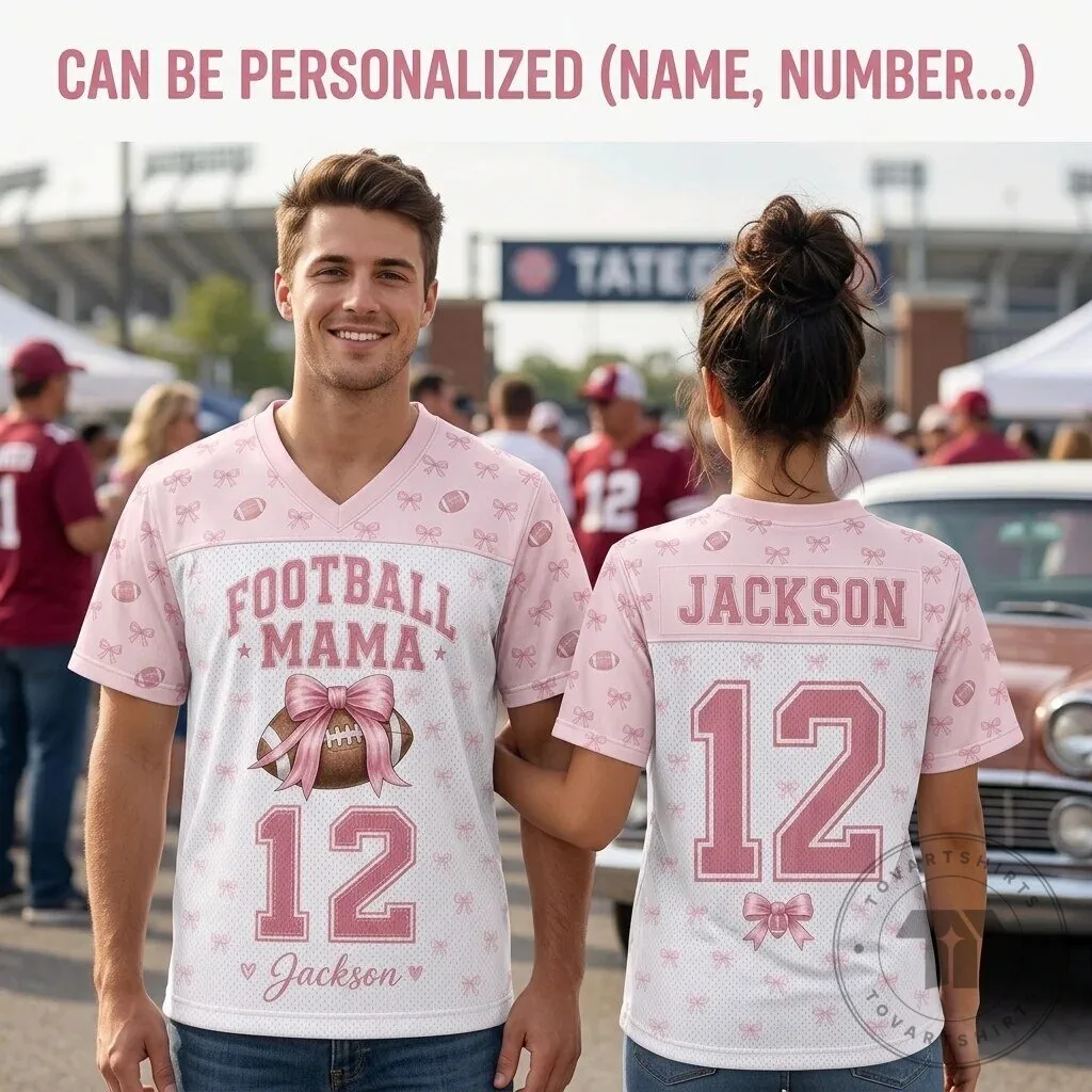 Personalized Football Mama Pink Bow Custom Name Number Sports Jersey