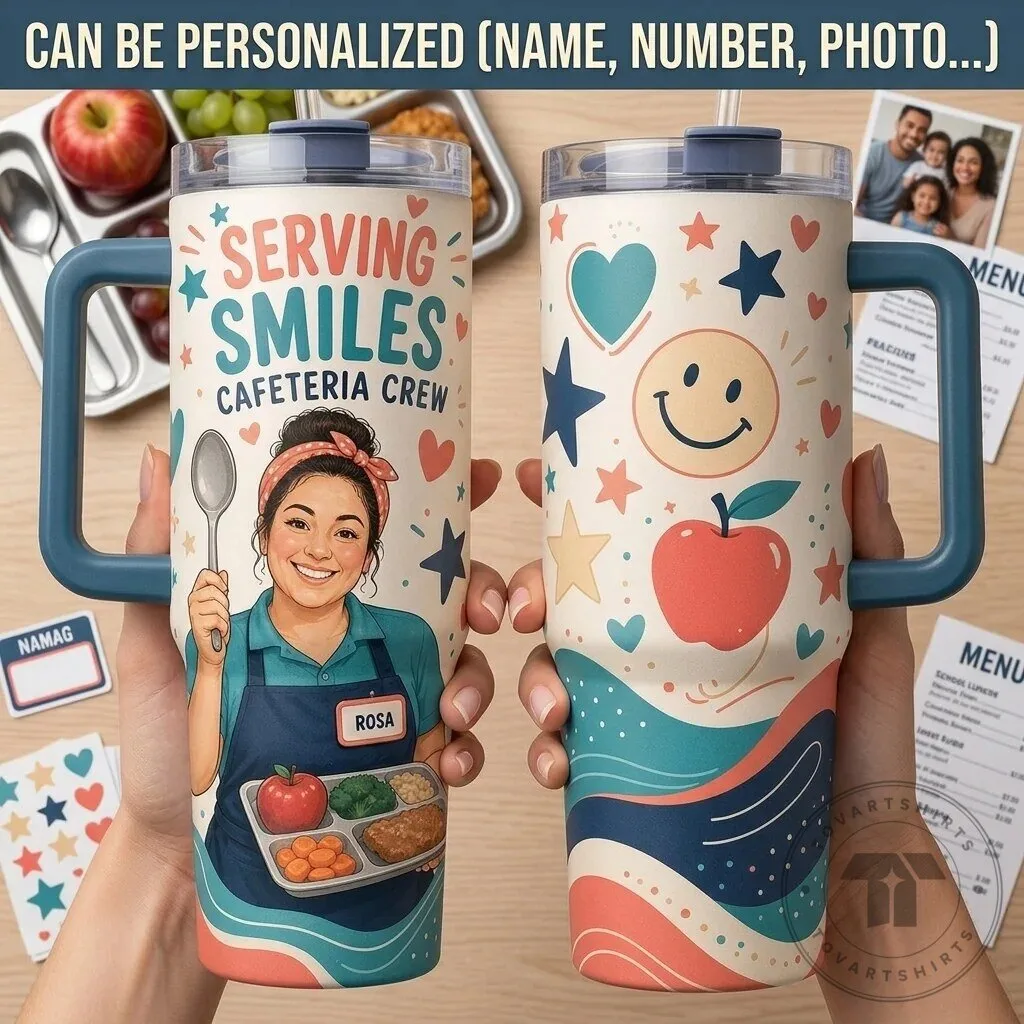 Serving Smiles Cafeteria Crew Personalized Lunch Lady 40oz Tumbler with Handle 5 Serving Smiles Cafeteria Crew Personalized Lunch Lady 40oz Tumbler with Handle