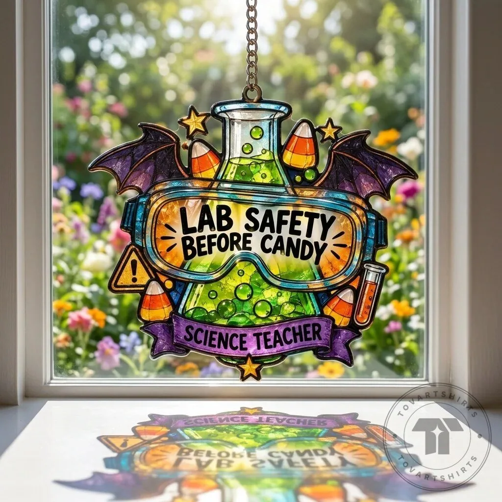 Science Teacher Lab Safety Before Candy Halloween Suncatcher Decor