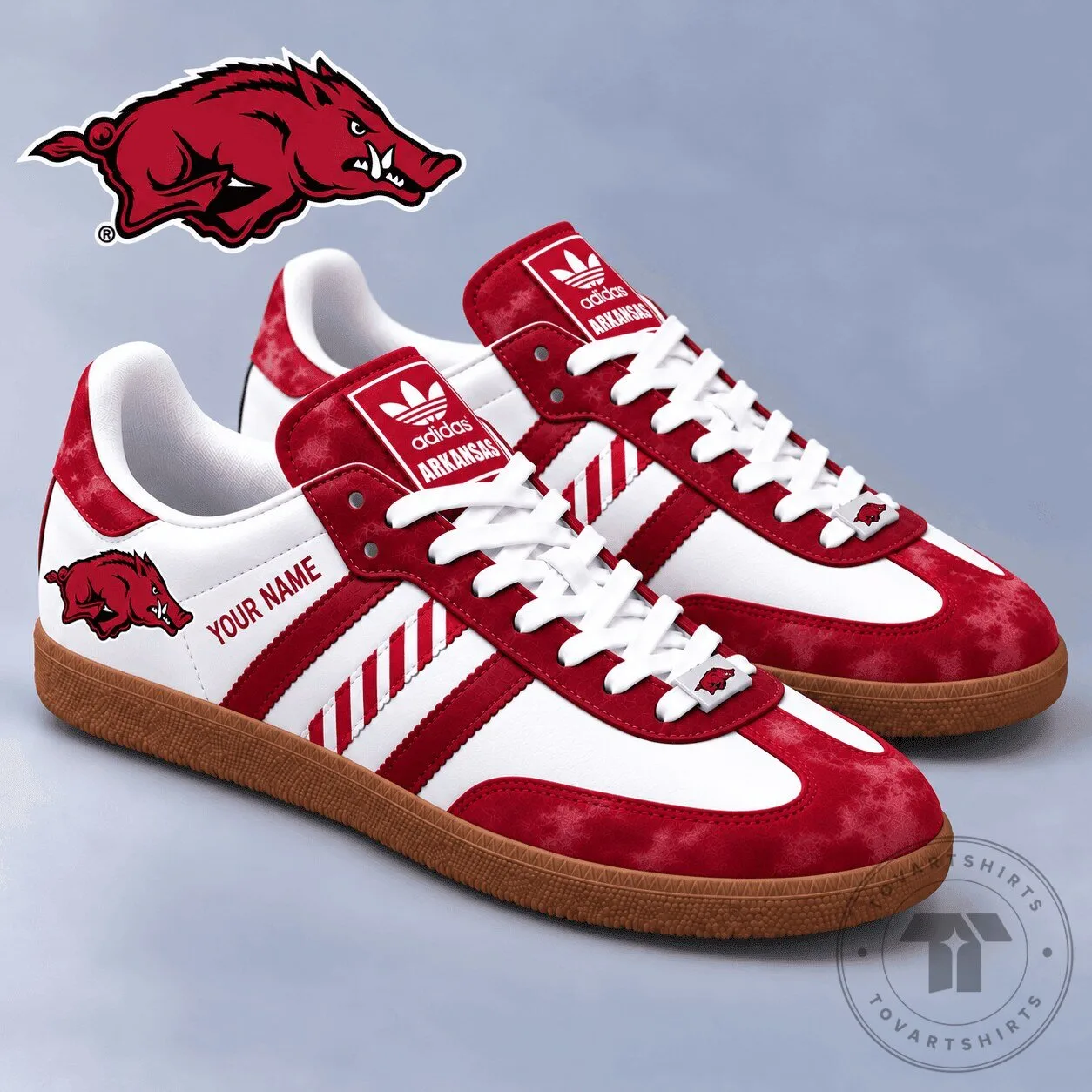 Arkansas Razorbacks Custom Name Red and White Adidas Samba Shoes