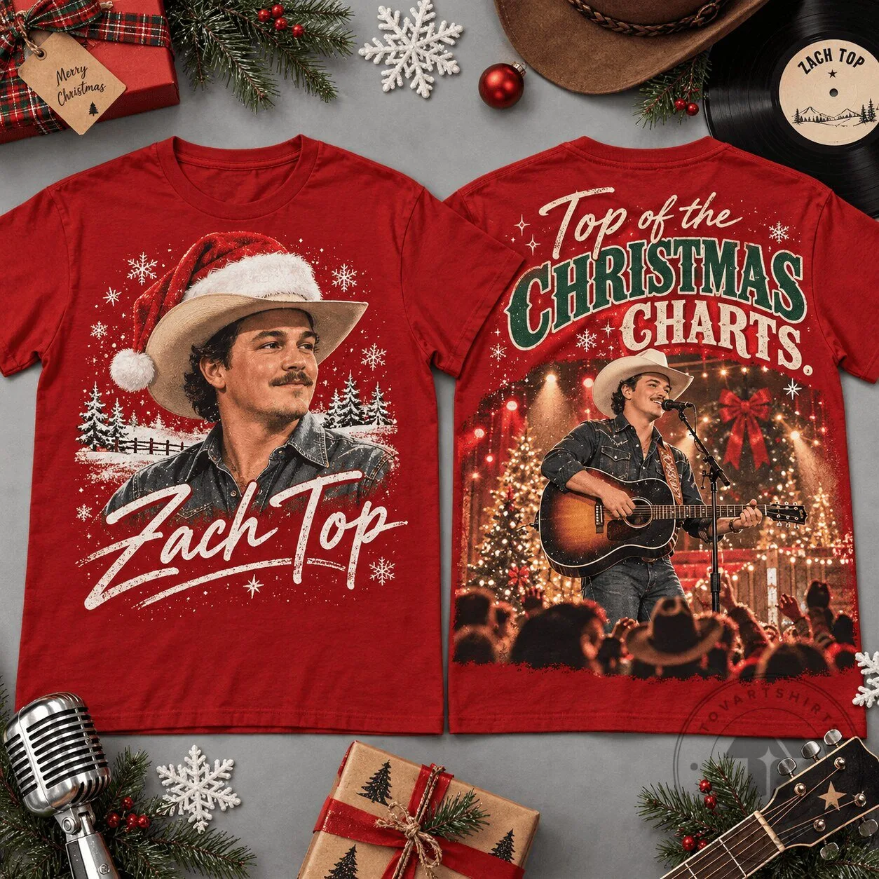 Zach Top Top of the Christmas Charts Country Music Holiday T-Shirt