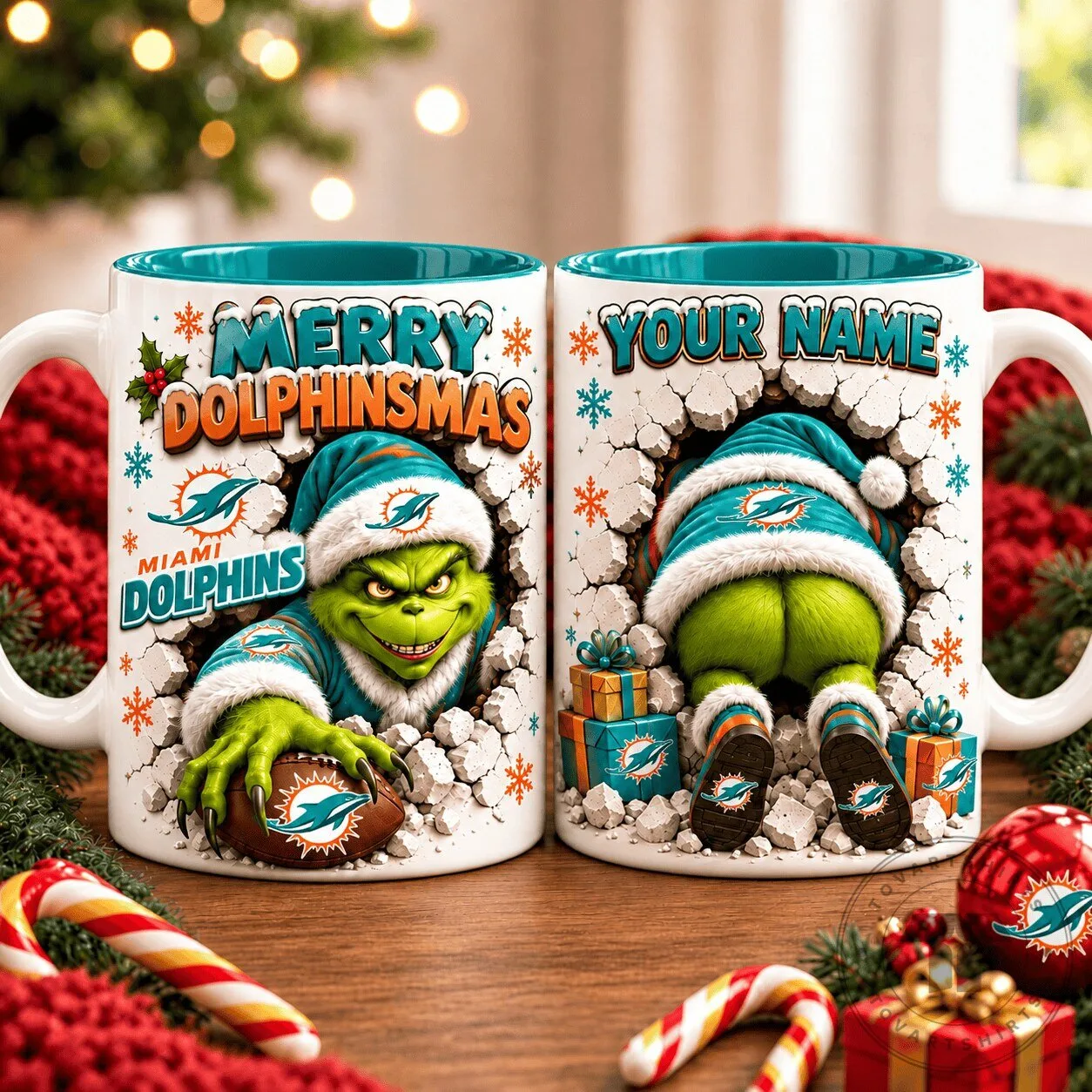 Miami Dolphins Grinch Merry Dolphinsmas Christmas Coffee Mug