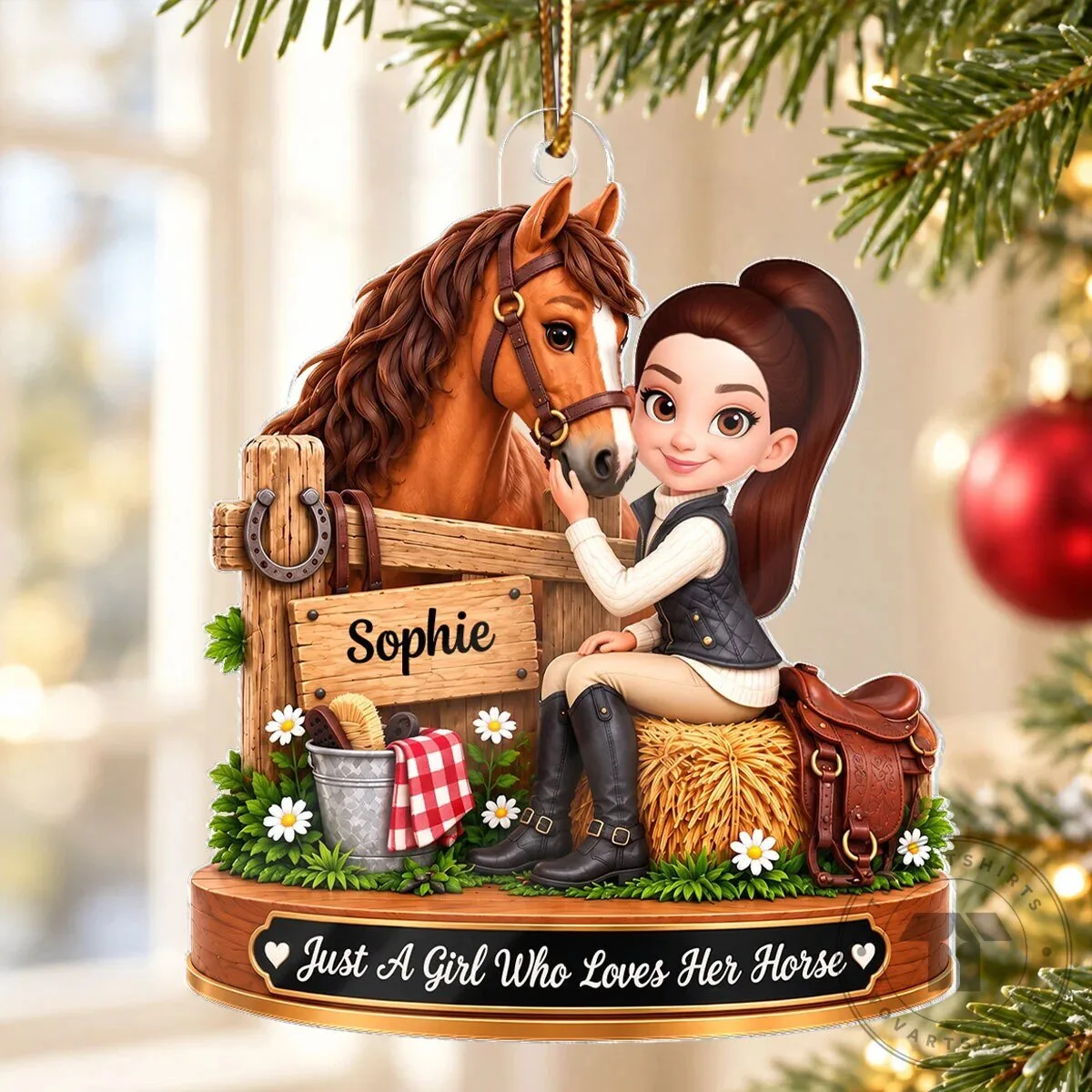 Personalized Horse Girl and Horse Acrylic Christmas Tree Ornament