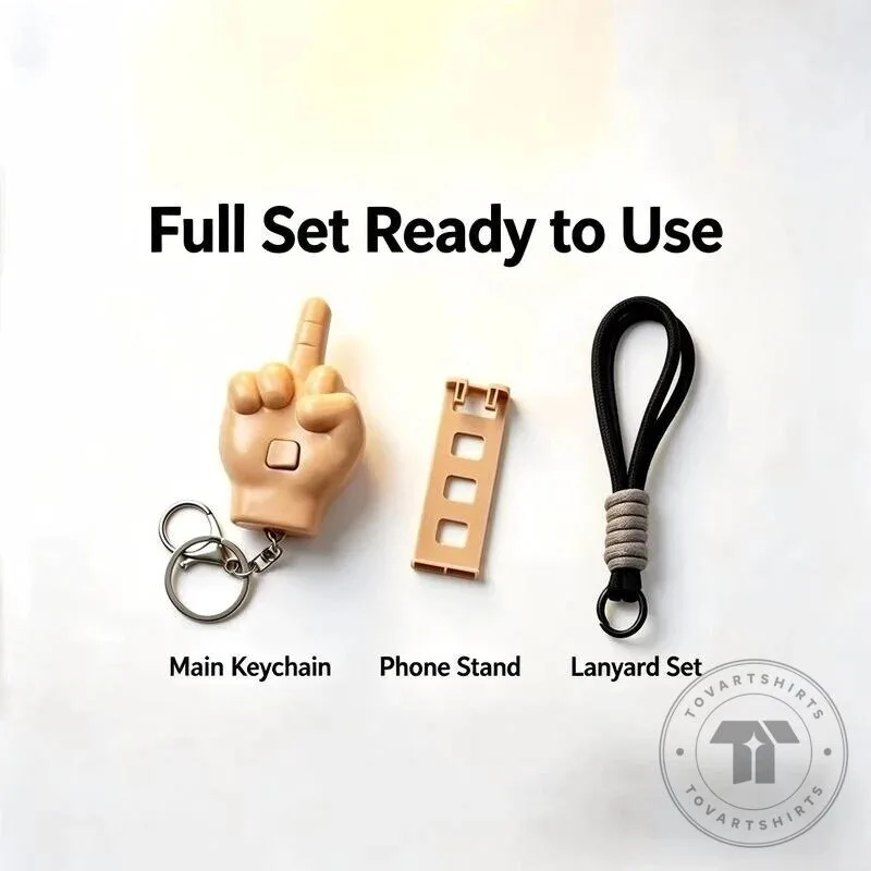 Middle Finger Retractable Prank Keychain and Phone Holder Set