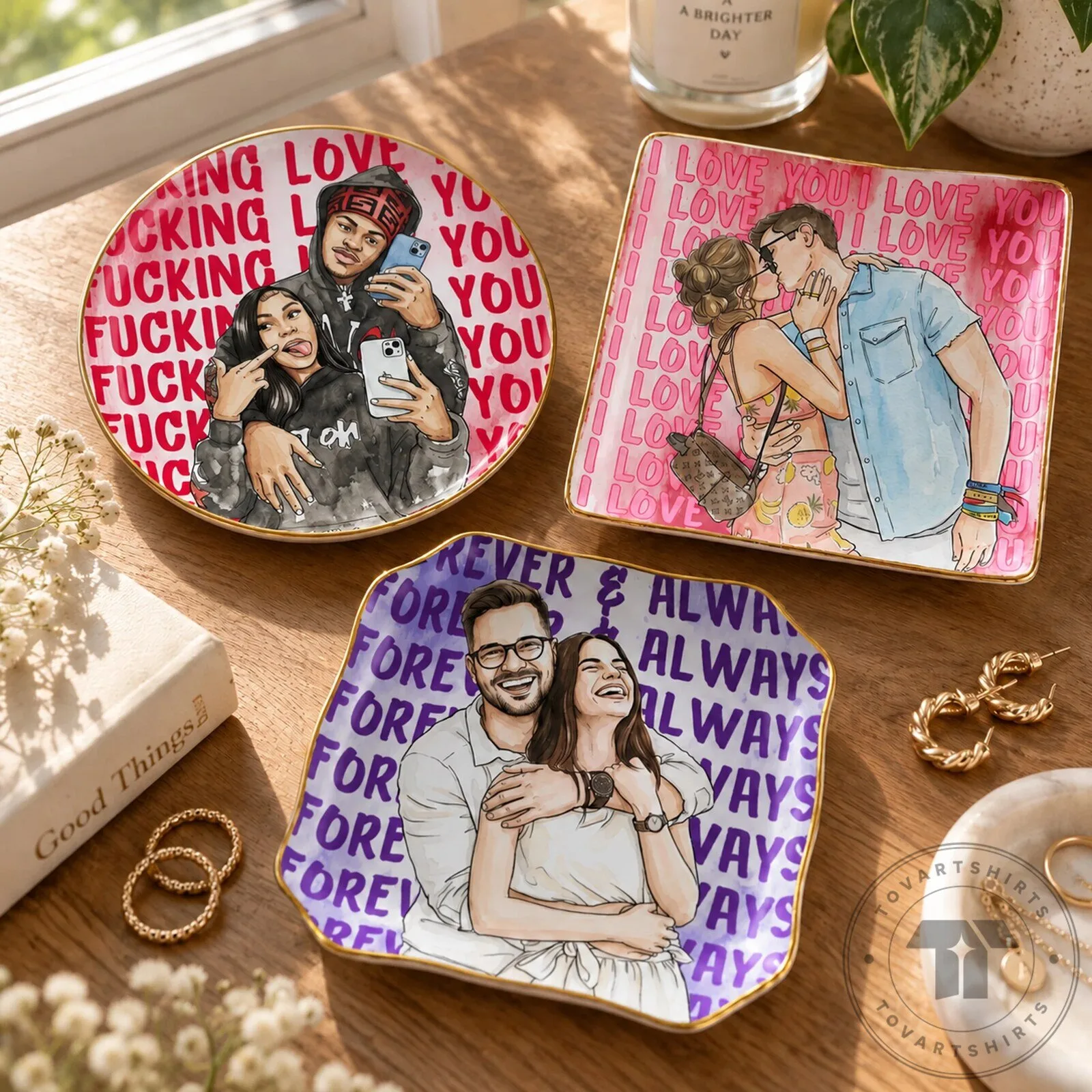 Personalized Photo Artwork Ceramic Jewelry Dish for Couples and Loved Ones