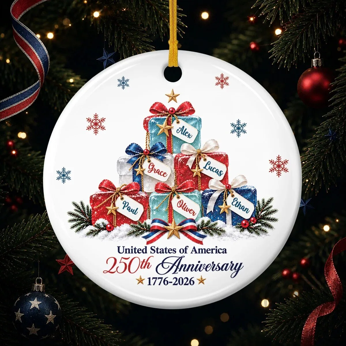 United States of America 250th Anniversary Personalized Christmas Ornament