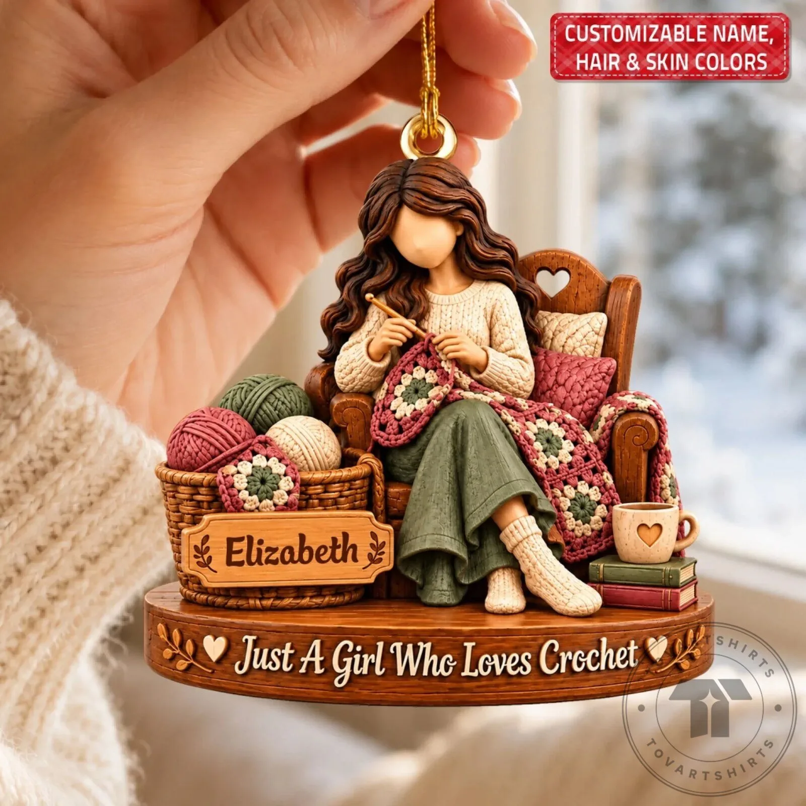 Personalized Crochet Girl Christmas Tree Ornament - Just a Girl Who Loves Crochet