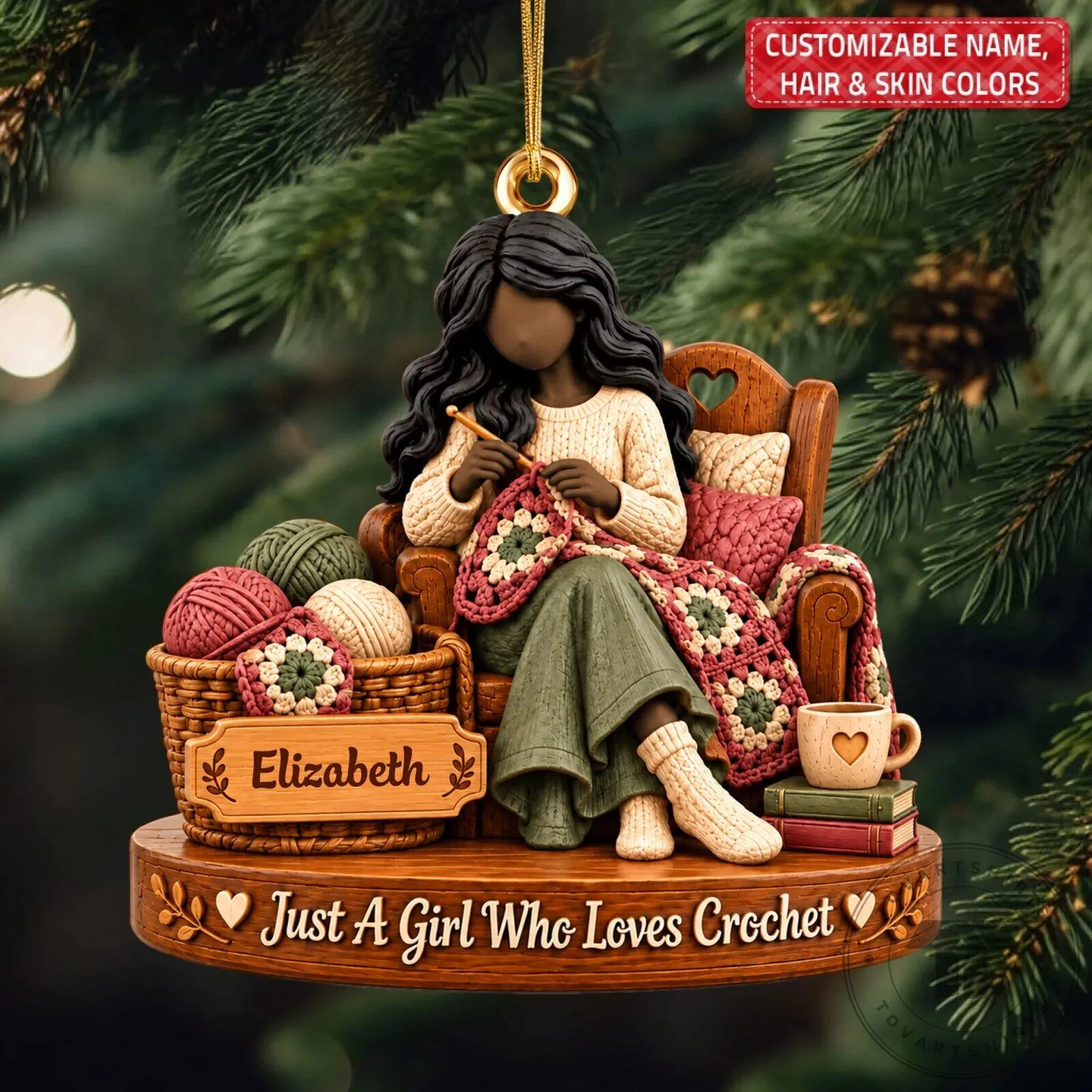 Personalized Crochet Girl Christmas Tree Ornament - Just a Girl Who Loves Crochet 8 Personalized Crochet Girl Christmas Tree Ornament - Just a Girl Who Loves Crochet