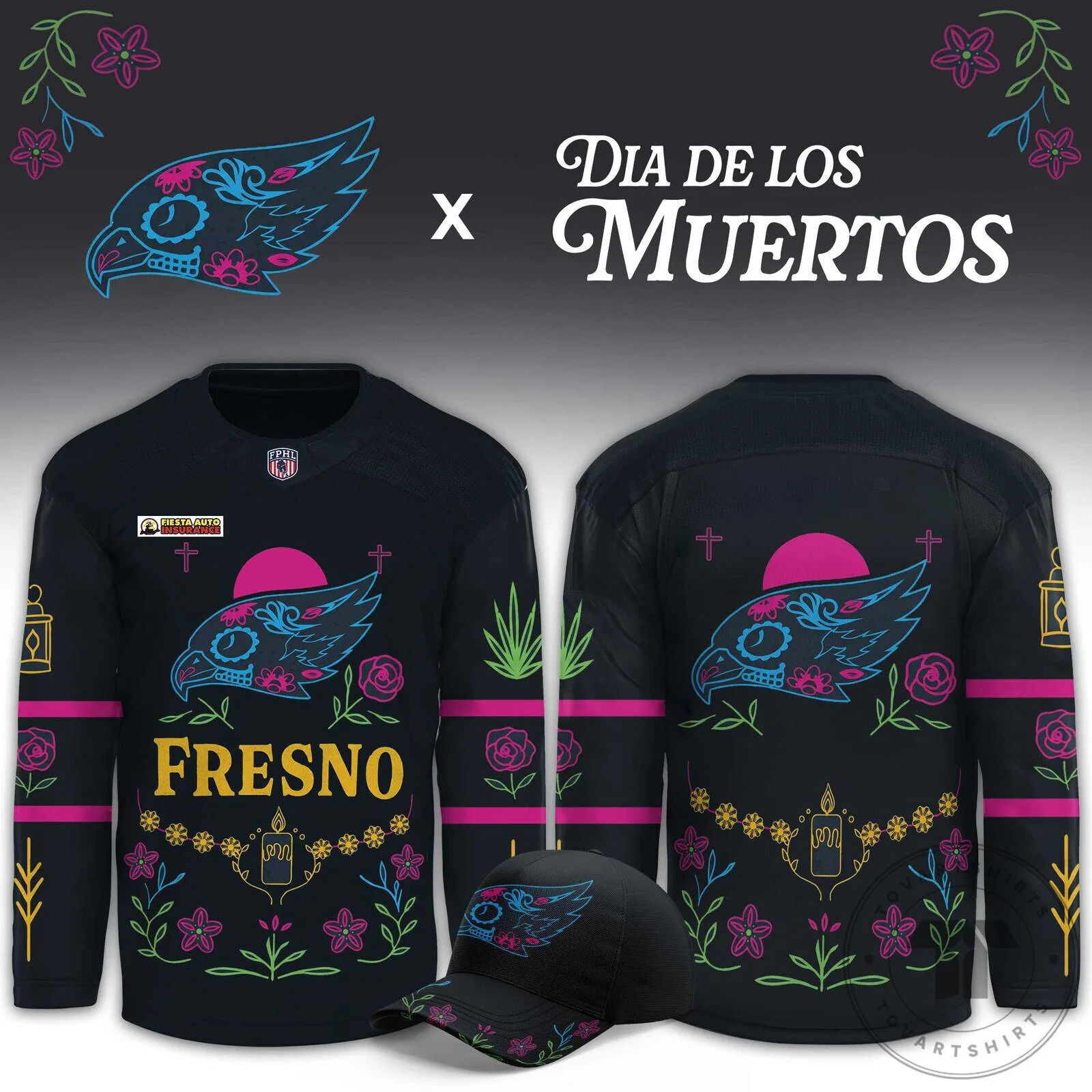 Fresno Falcons Dia De Los Muertos Day of the Dead Hockey Jersey 3 Fresno Falcons Dia De Los Muertos Day of the Dead Hockey Jersey