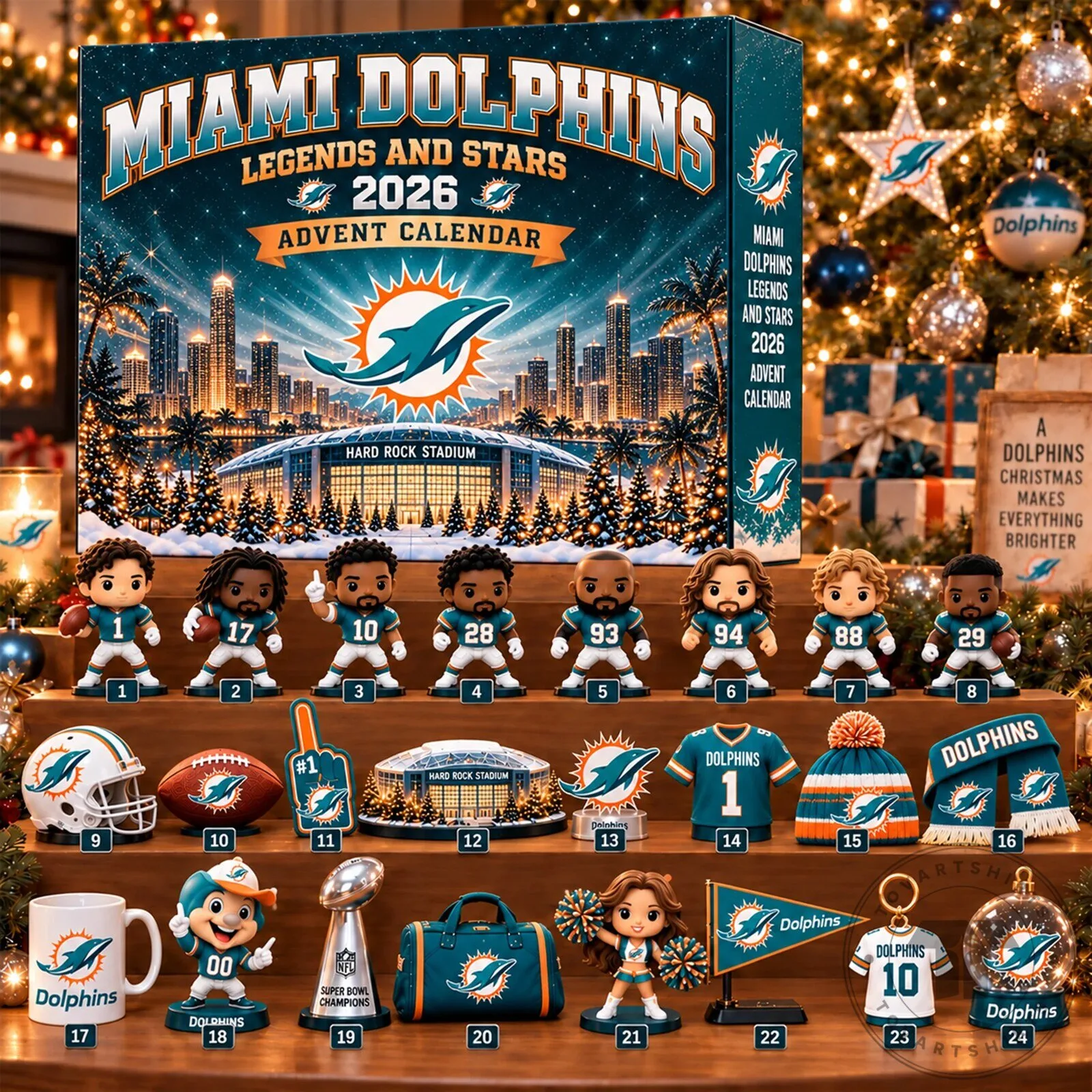Miami Dolphins Legends and Stars 2026 NFL Christmas Advent Calendar 2D