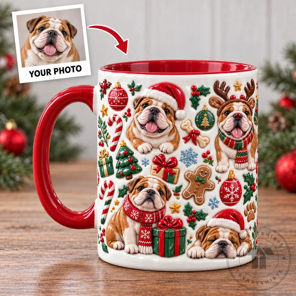 Personalized Bulldog Christmas Holiday Pet Photo Accent Mug