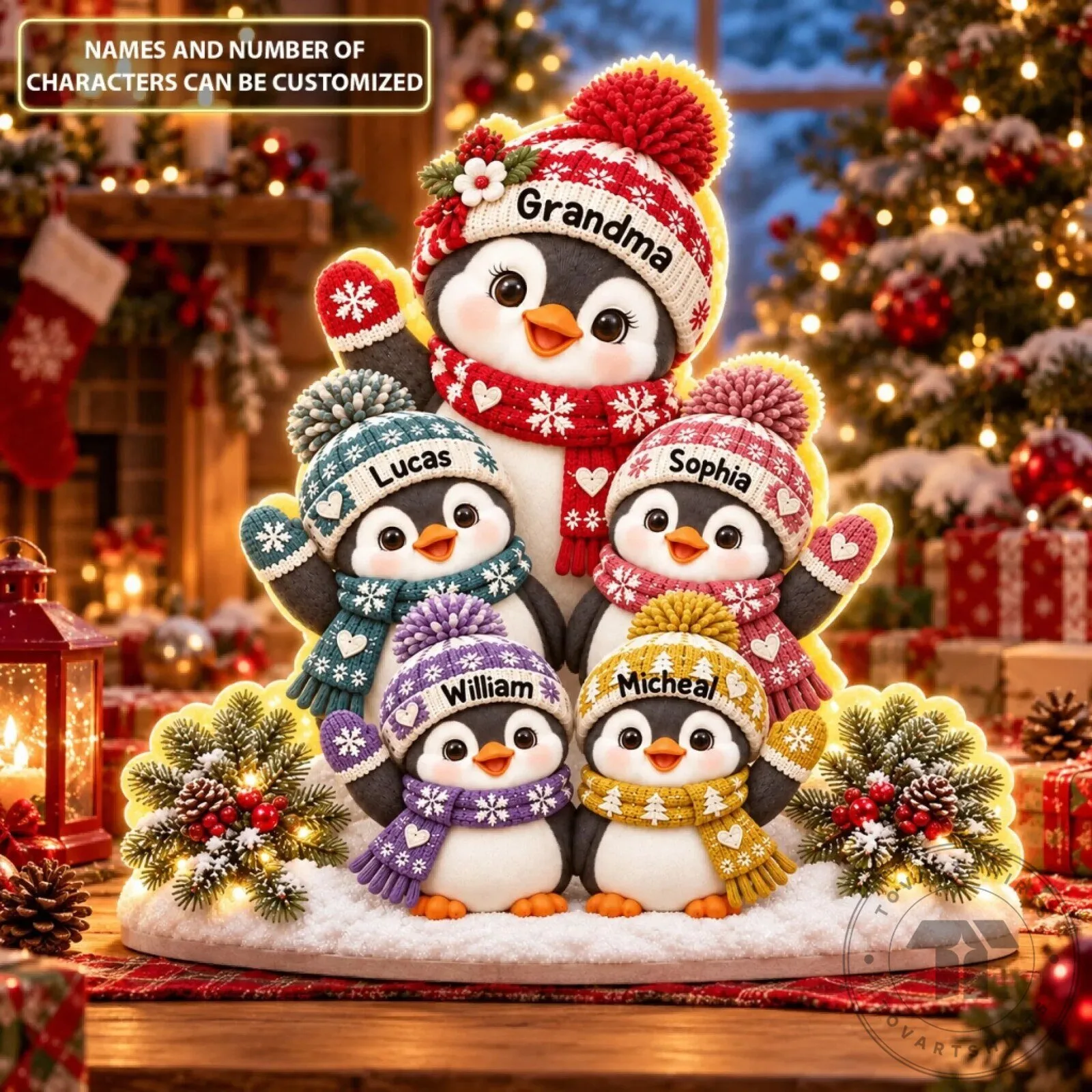 Personalized Penguin Family Christmas Light Box Decoration