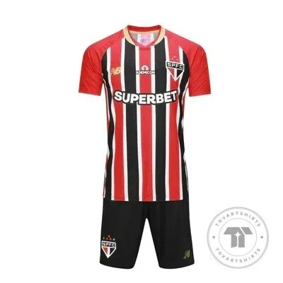 Sao Paulo Football Club Away Red Black White Striped Soccer Jersey