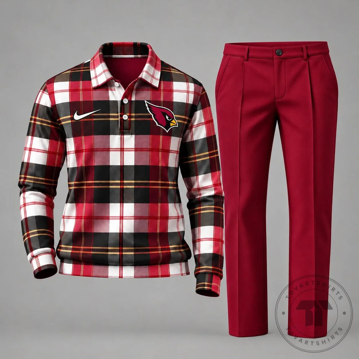Arizona Cardinals Plaid Long Sleeve Polo Shirt
