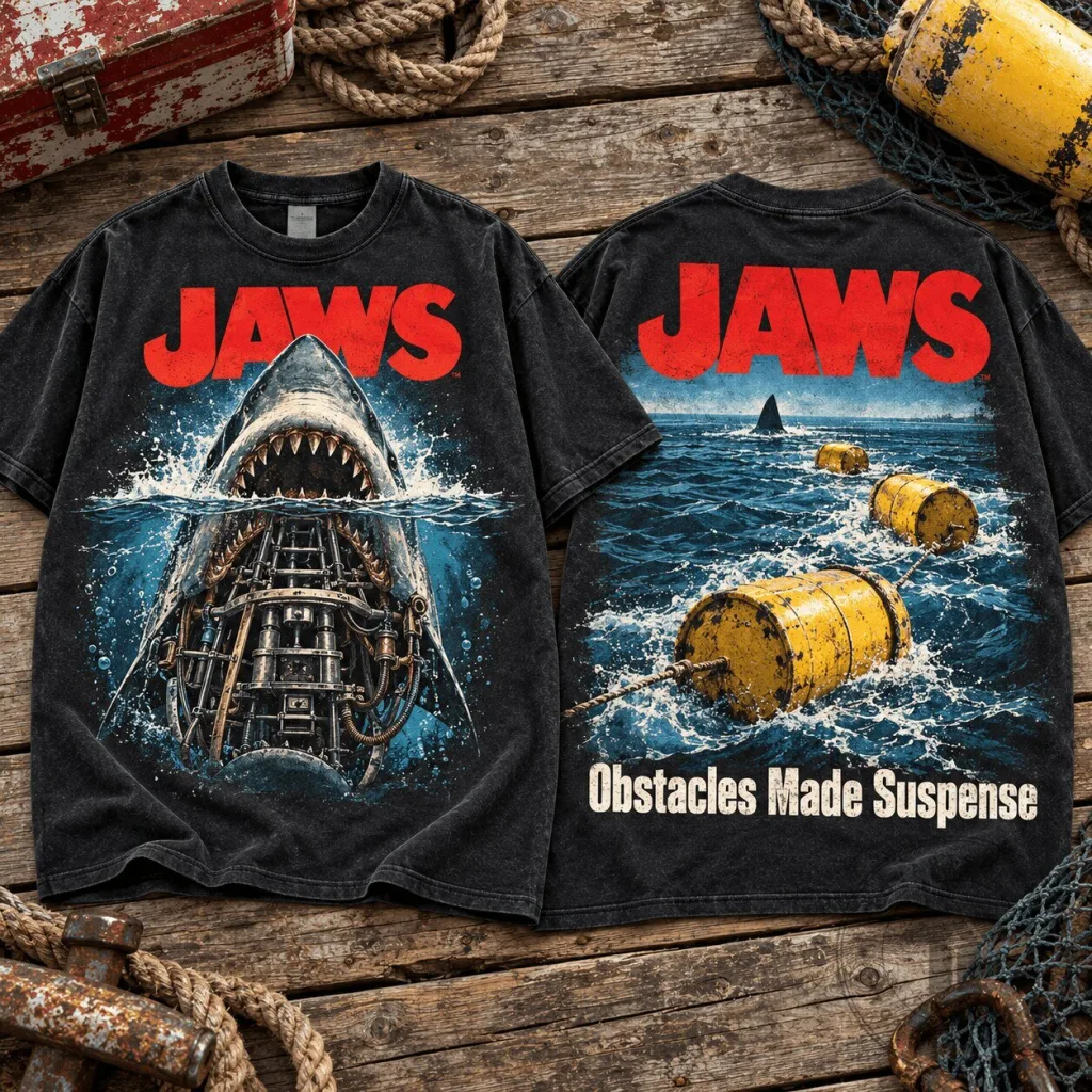 Jaws Mechanical Shark Practical Effects Movie Poster Black T-Shirt Jaws Mechanical Shark Practical Effects Movie Poster Black T-Shirt