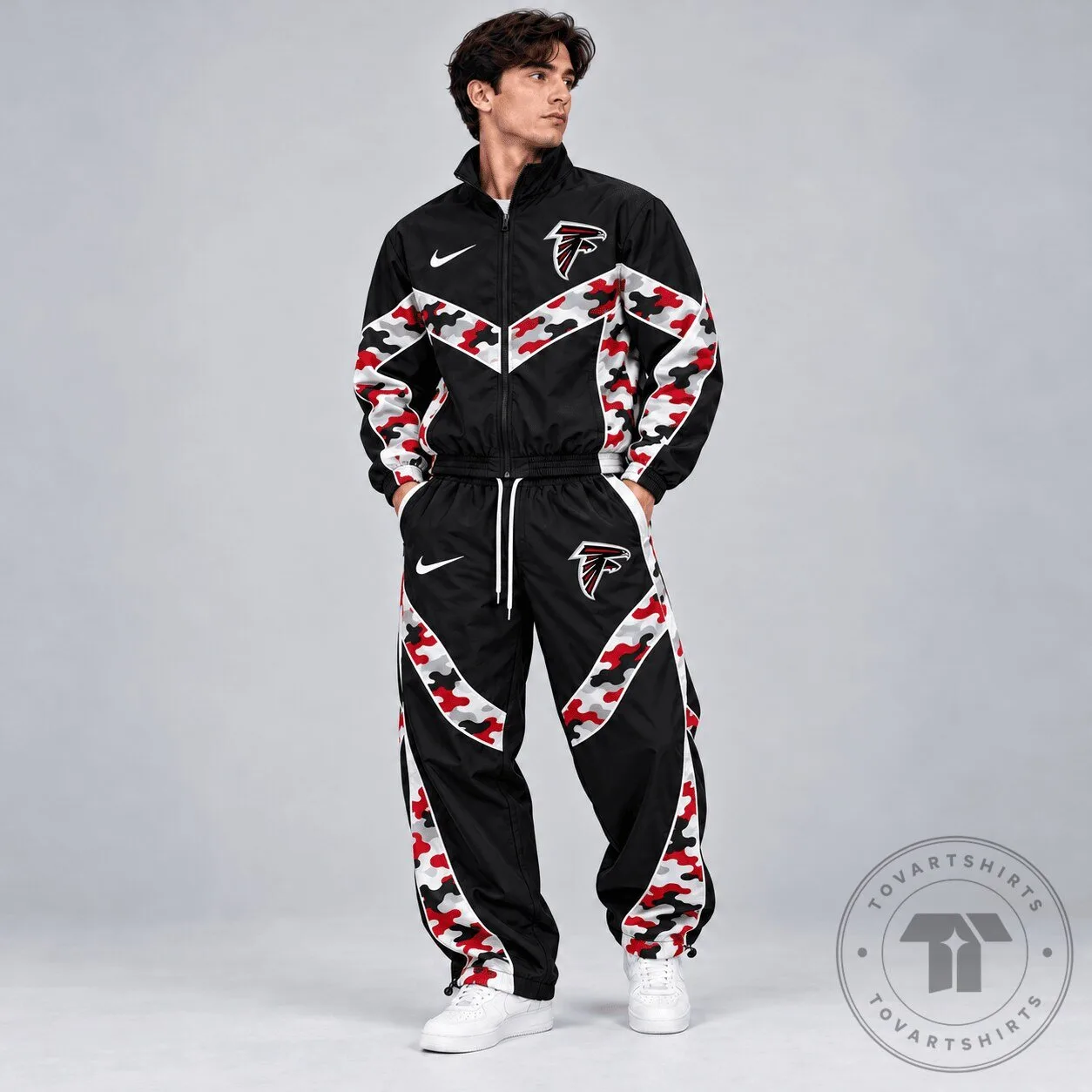 Atlanta Falcons Camouflage Colorblock Full Zip Tracksuit Jacket and Jogger Pants Set
