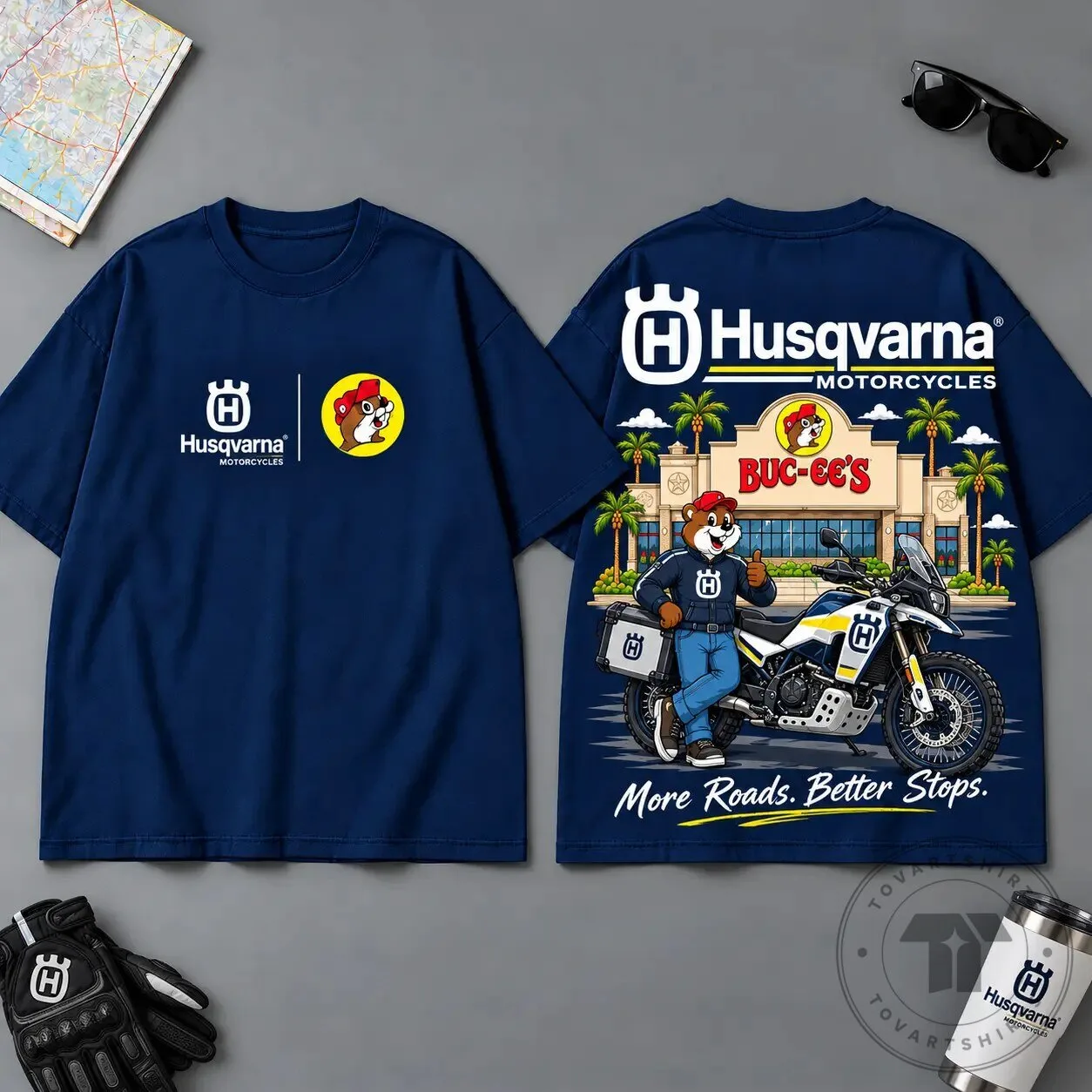 Buc-ee's Husqvarna Motorcycles More Roads Better Stops T-Shirt