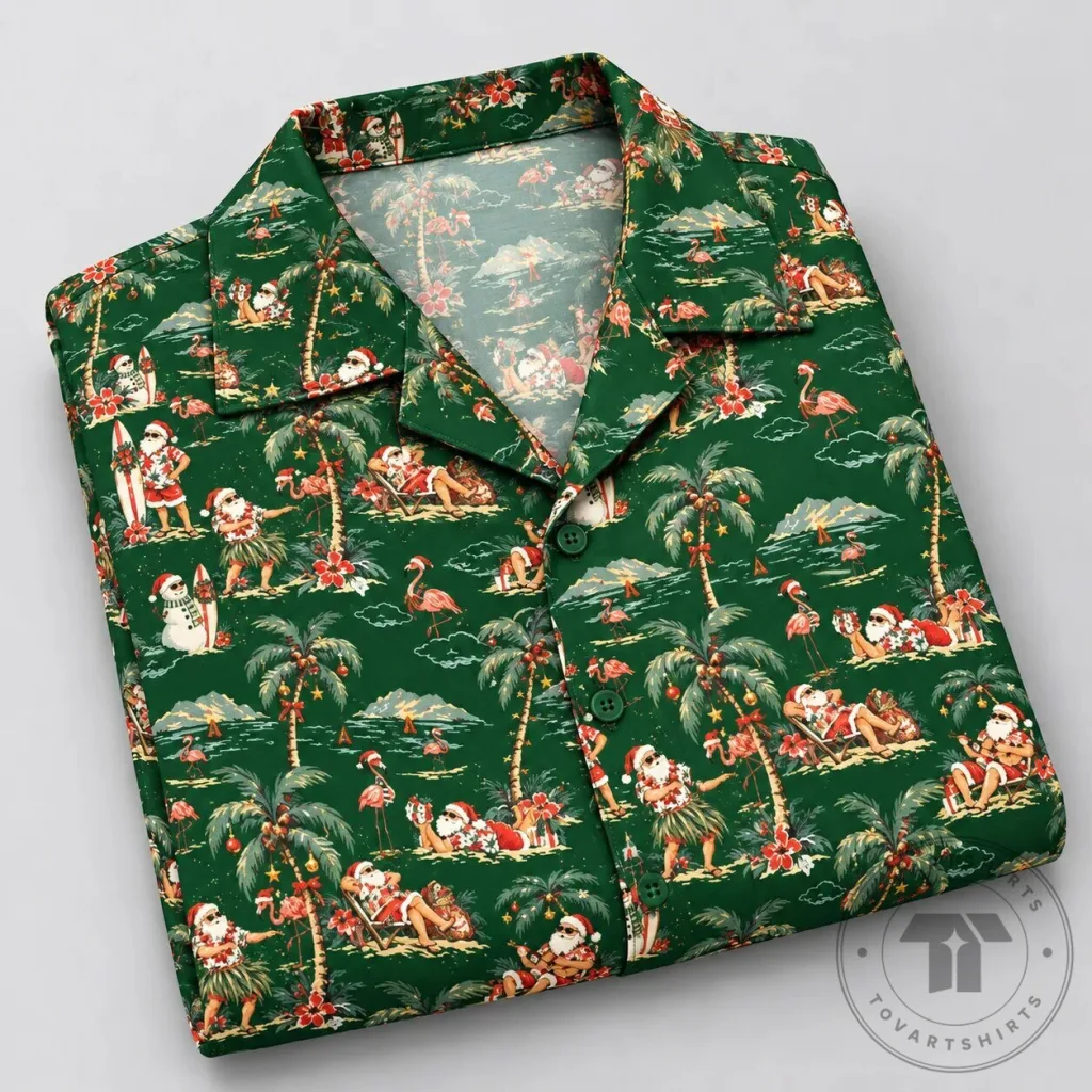 Tropical Santa Claus Christmas Holiday Green Hawaiian Shirt for Men Tropical Santa Claus Christmas Holiday Green Hawaiian Shirt for Men