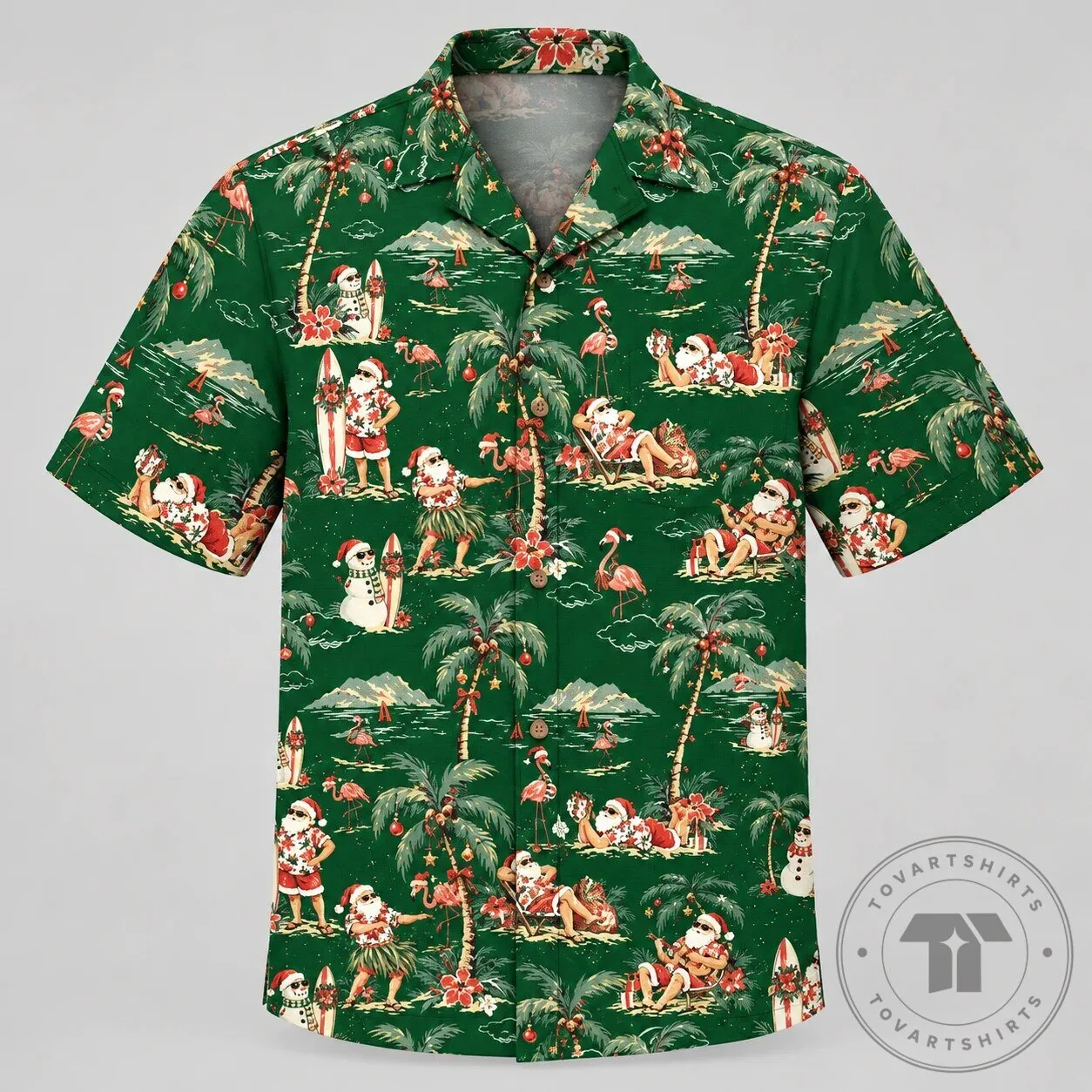 Tropical Santa Claus Christmas Holiday Green Hawaiian Shirt for Men 8 Tropical Santa Claus Christmas Holiday Green Hawaiian Shirt for Men