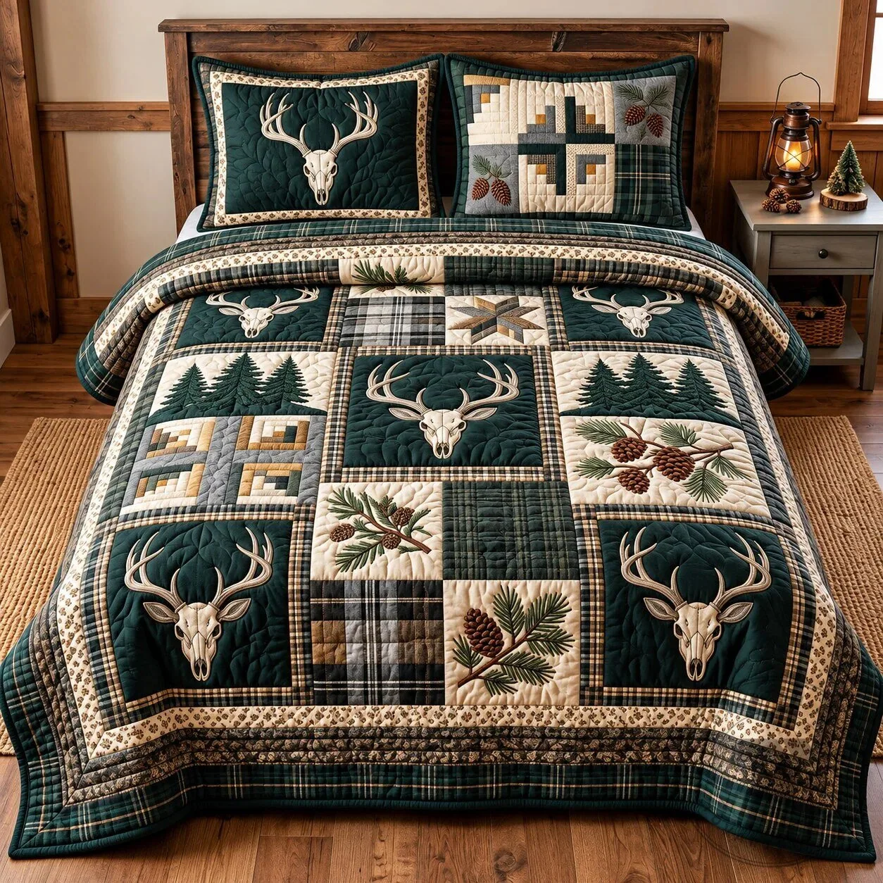 Rustic Deer Antler Patchwork Quilted Bedding Set 7 Rustic Deer Antler Patchwork Quilted Bedding Set