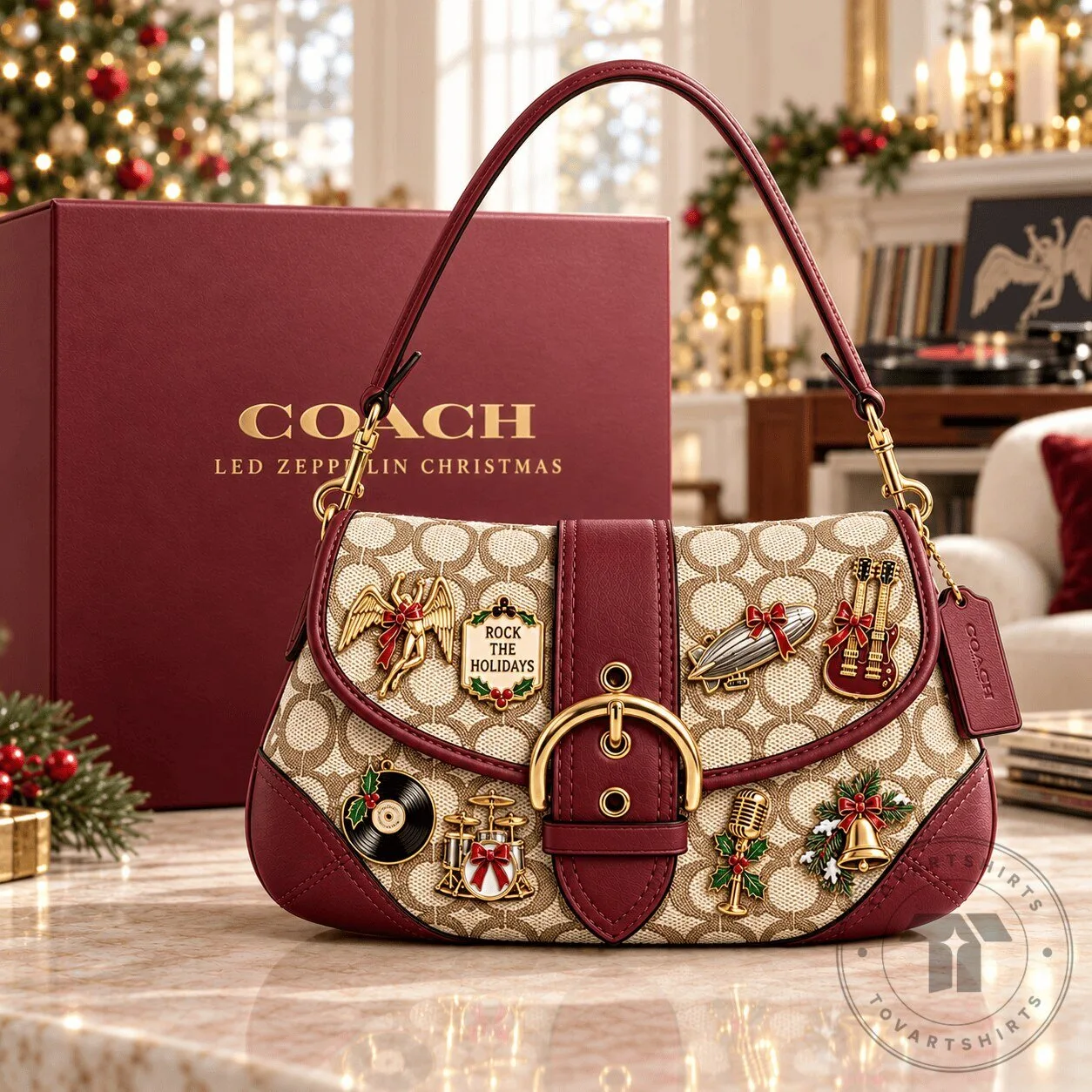 Led Zeppelin Christmas Rock The Holidays Coach Signature Canvas Shoulder Bag 3 Led Zeppelin Christmas Rock The Holidays Coach Signature Canvas Shoulder Bag