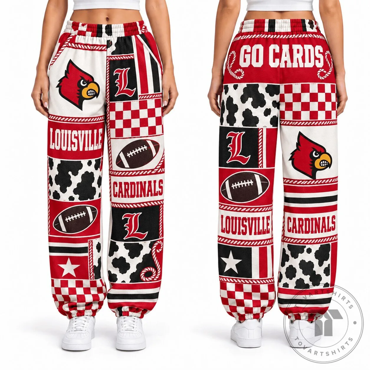 Louisville Cardinals Football Team Pattern Casual Jogger Pants for Women 5 Louisville Cardinals Football Team Pattern Casual Jogger Pants for Women