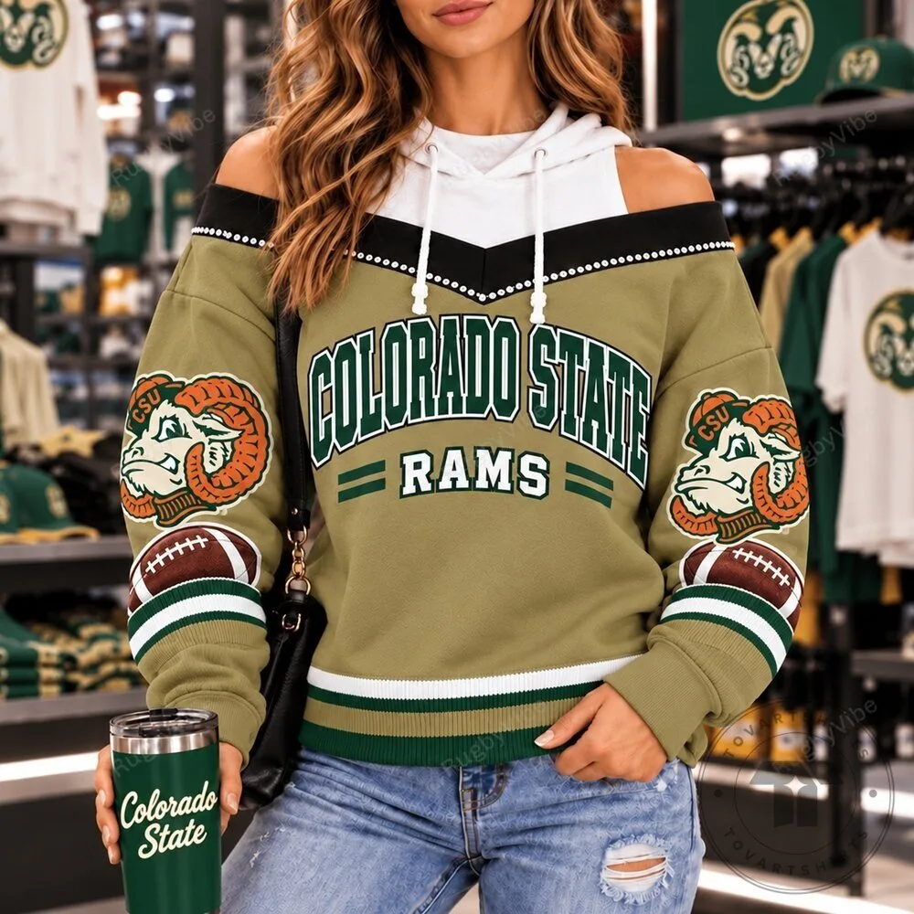 Colorado State Rams Football Team Mascot Off Shoulder Hoodie 2 Colorado State Rams Football Team Mascot Off Shoulder Hoodie