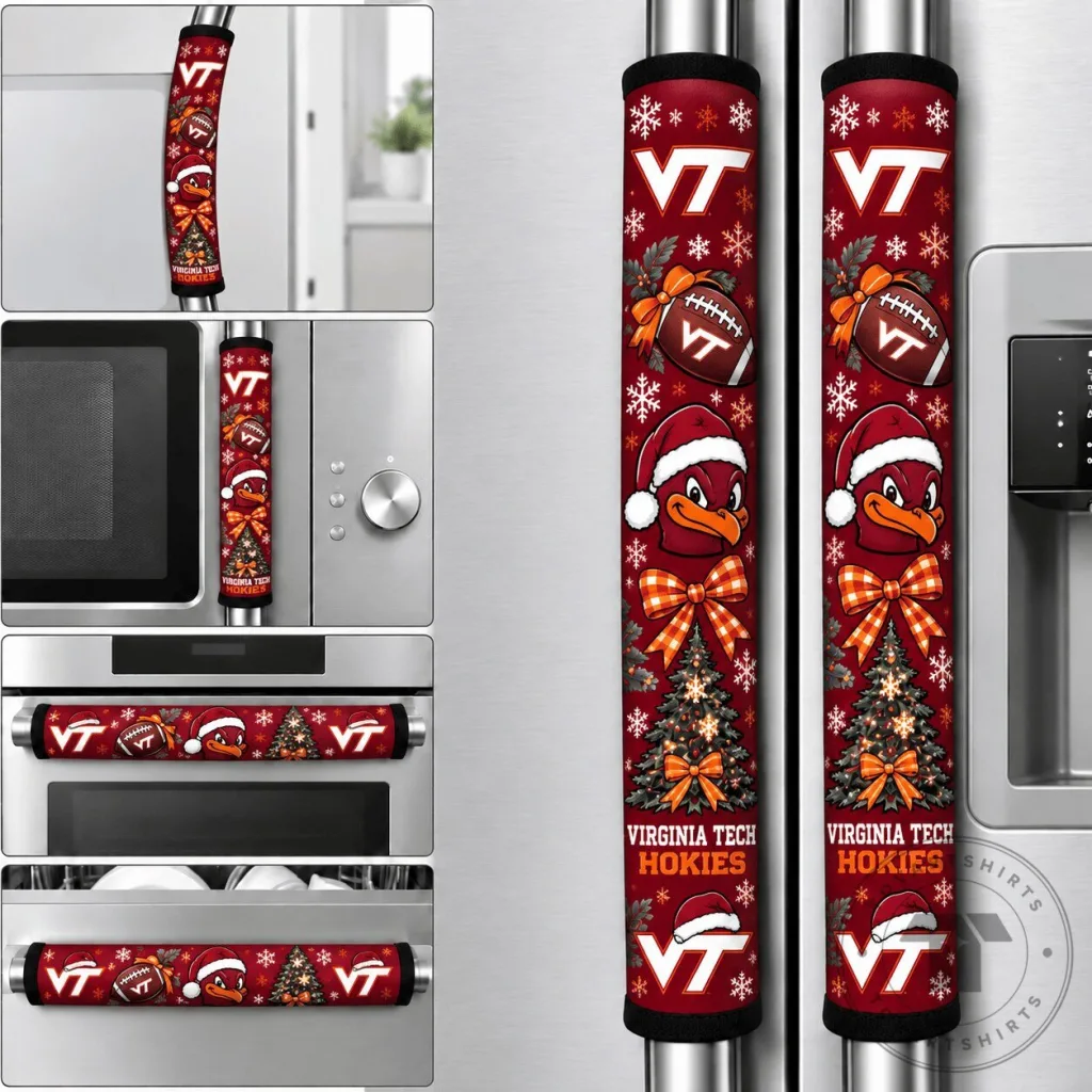 Virginia Tech Hokies Christmas Football Refrigerator Handle Covers Set Virginia Tech Hokies Christmas Football Refrigerator Handle Covers Set