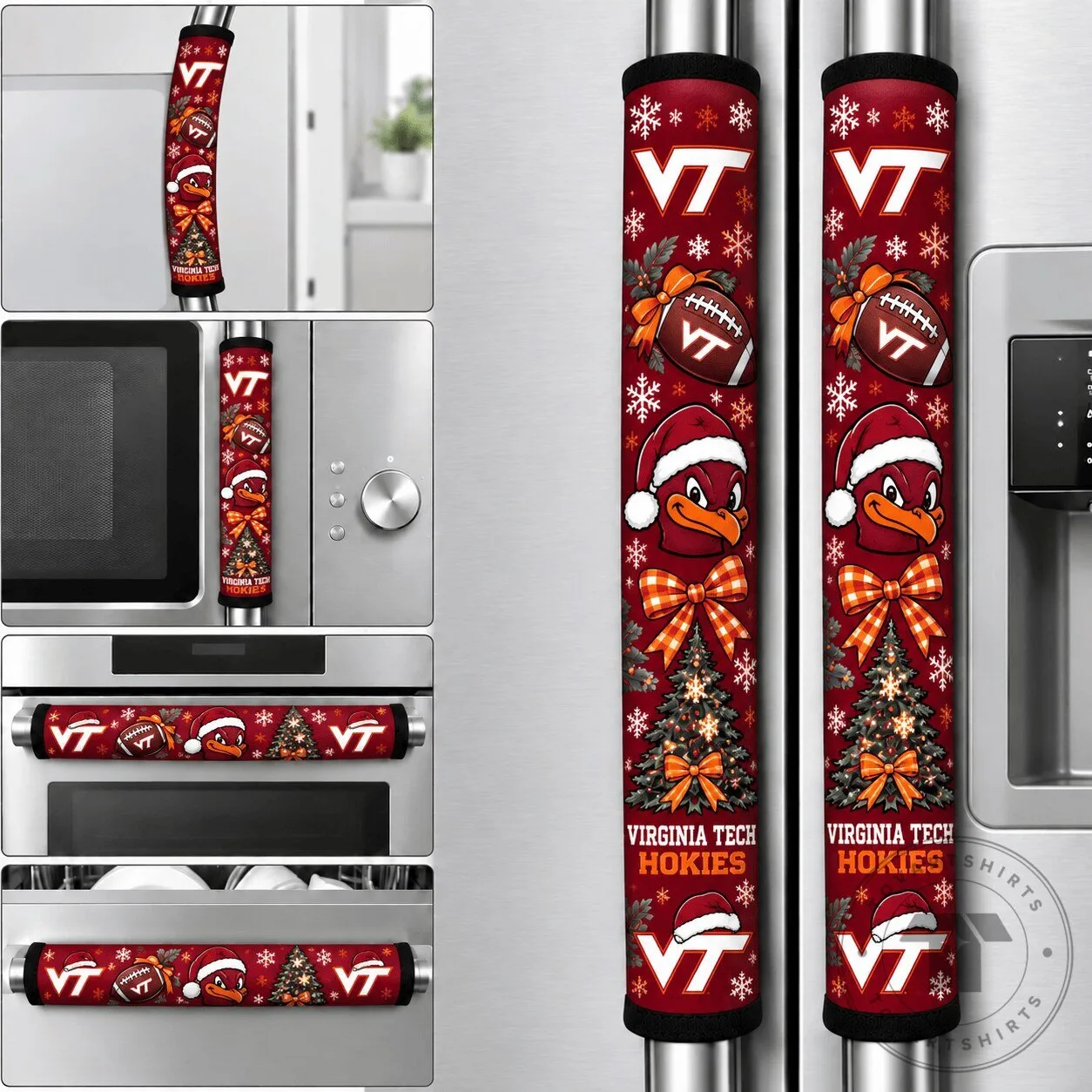 Virginia Tech Hokies Christmas Football Refrigerator Handle Covers Set 3 Virginia Tech Hokies Christmas Football Refrigerator Handle Covers Set