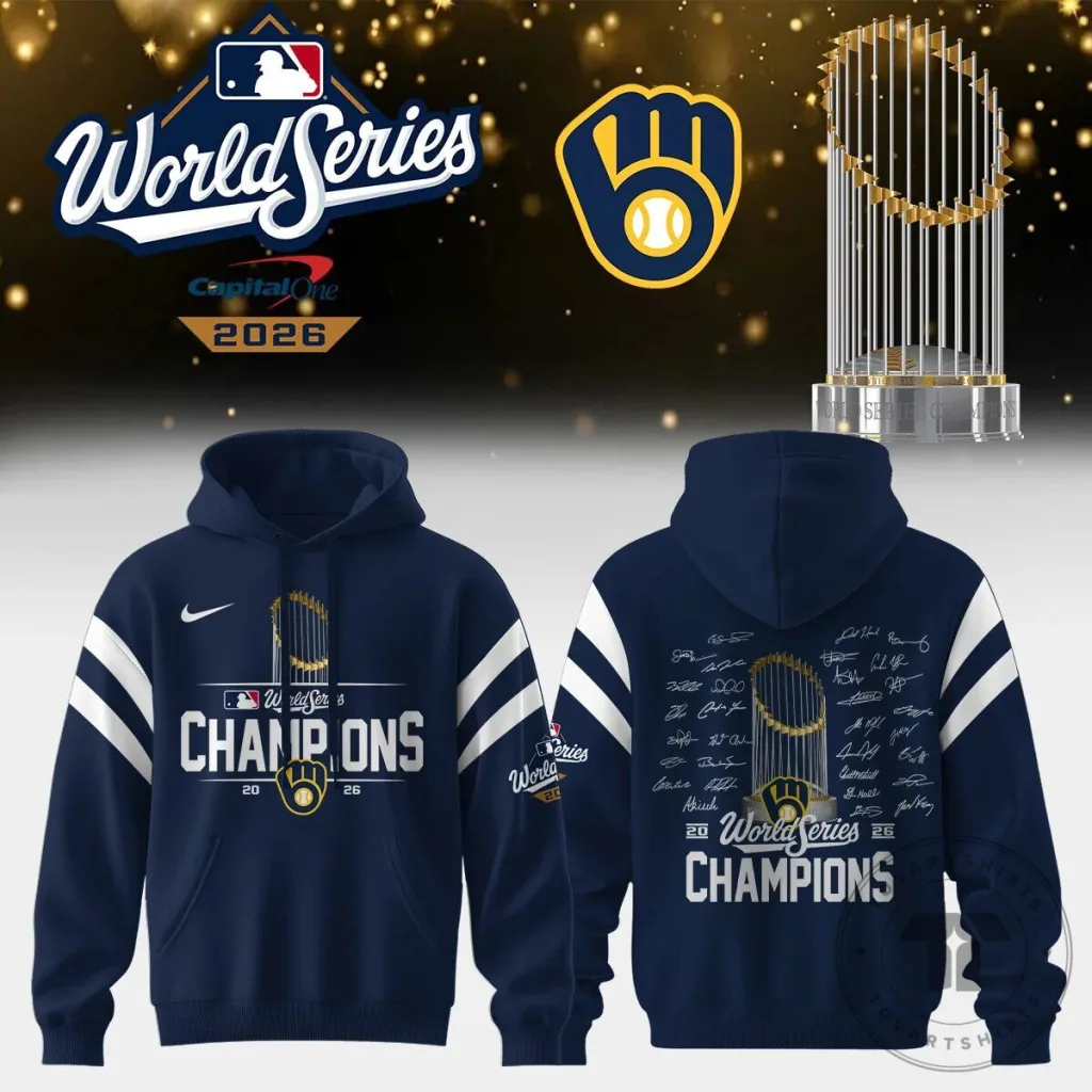 Milwaukee Brewers 2026 World Series Champions Hoodie with Signatures Milwaukee Brewers 2026 World Series Champions Hoodie with Signatures