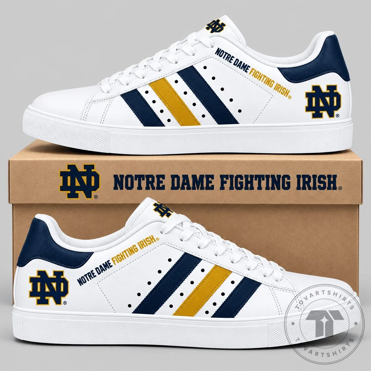 Notre Dame Fighting Irish NCAA Stripe Low Top Sneakers 1 Notre Dame Fighting Irish NCAA Stripe Low Top Sneakers