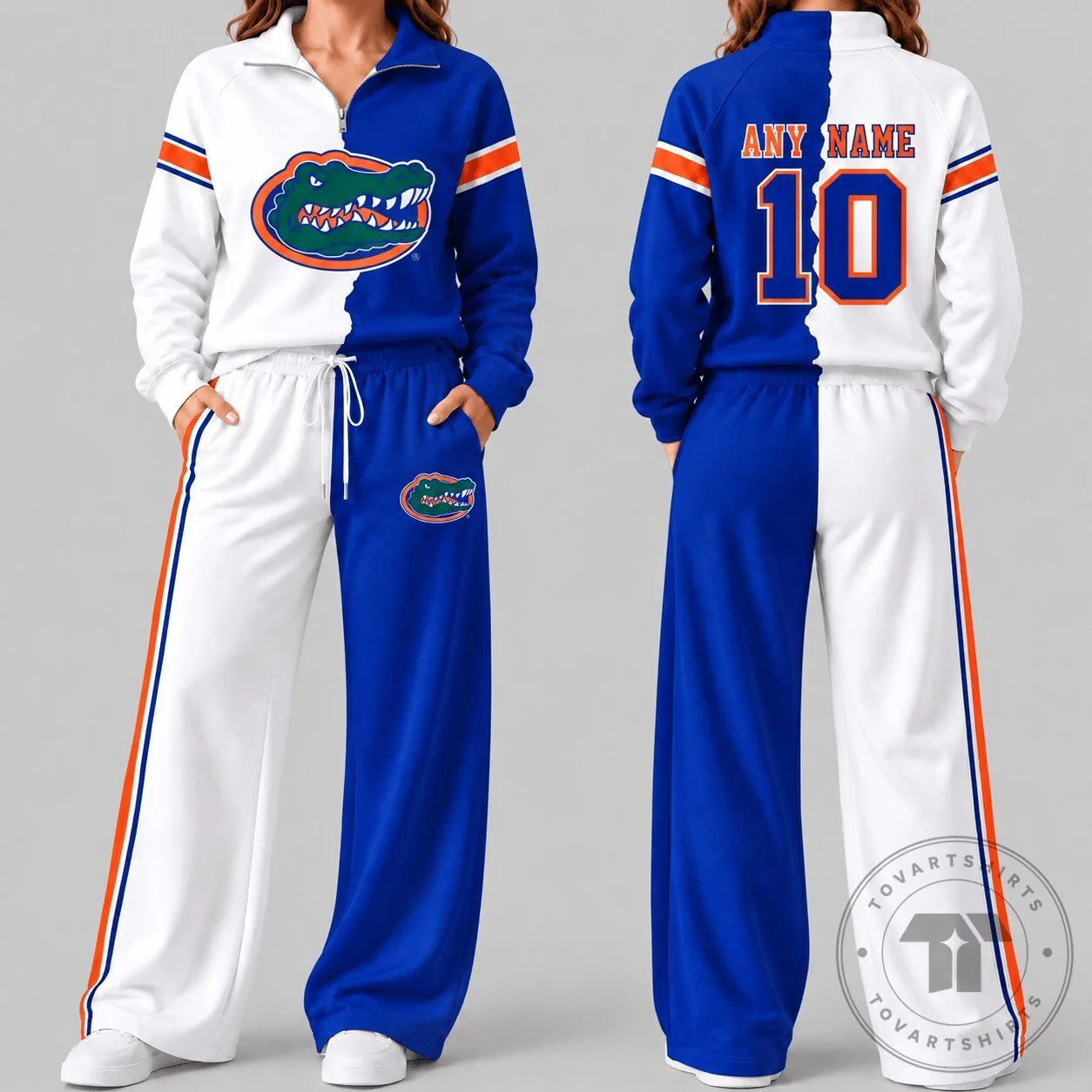 Florida Gators NCAA Split Color Quarter Zip Wide Leg Tracksuit Set 1 Florida Gators NCAA Split Color Quarter Zip Wide Leg Tracksuit Set