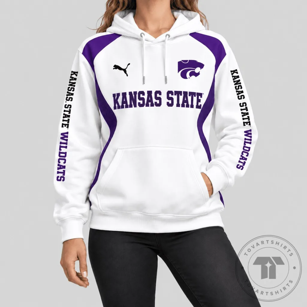 Kansas State Wildcats NCAA College Sports Team White and Purple Hoodie Kansas State Wildcats NCAA College Sports Team White and Purple Hoodie