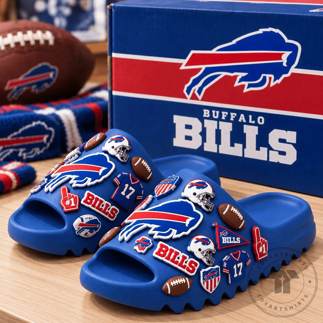 Buffalo Bills NFL Football Team Logo Blue Slide Sandals 3 Buffalo Bills NFL Football Team Logo Blue Slide Sandals