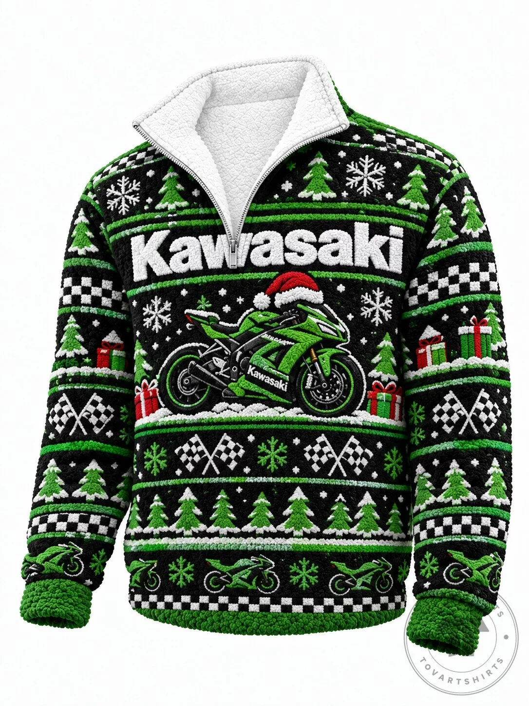 Kawasaki Motorcycle Christmas Ugly Sweater Half-Zip Pullover for Men 3 Kawasaki Motorcycle Christmas Ugly Sweater Half-Zip Pullover for Men