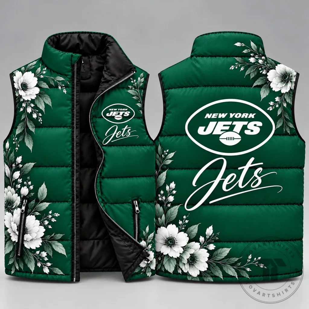 New York Jets Floral Elegance Sleeveless Puffer Jacket New York Jets Floral Elegance Sleeveless Puffer Jacket