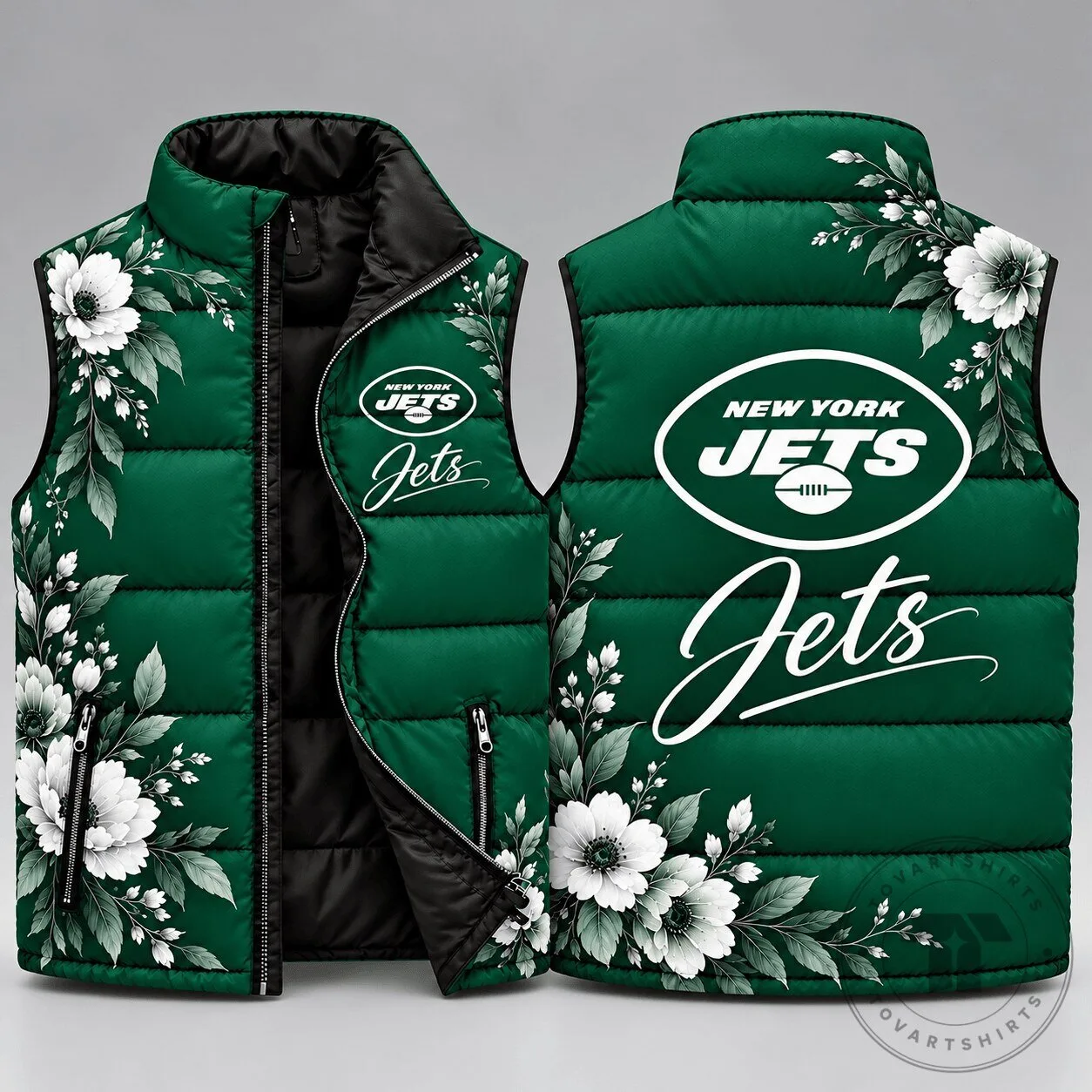 New York Jets Floral Elegance Sleeveless Puffer Jacket 3 New York Jets Floral Elegance Sleeveless Puffer Jacket