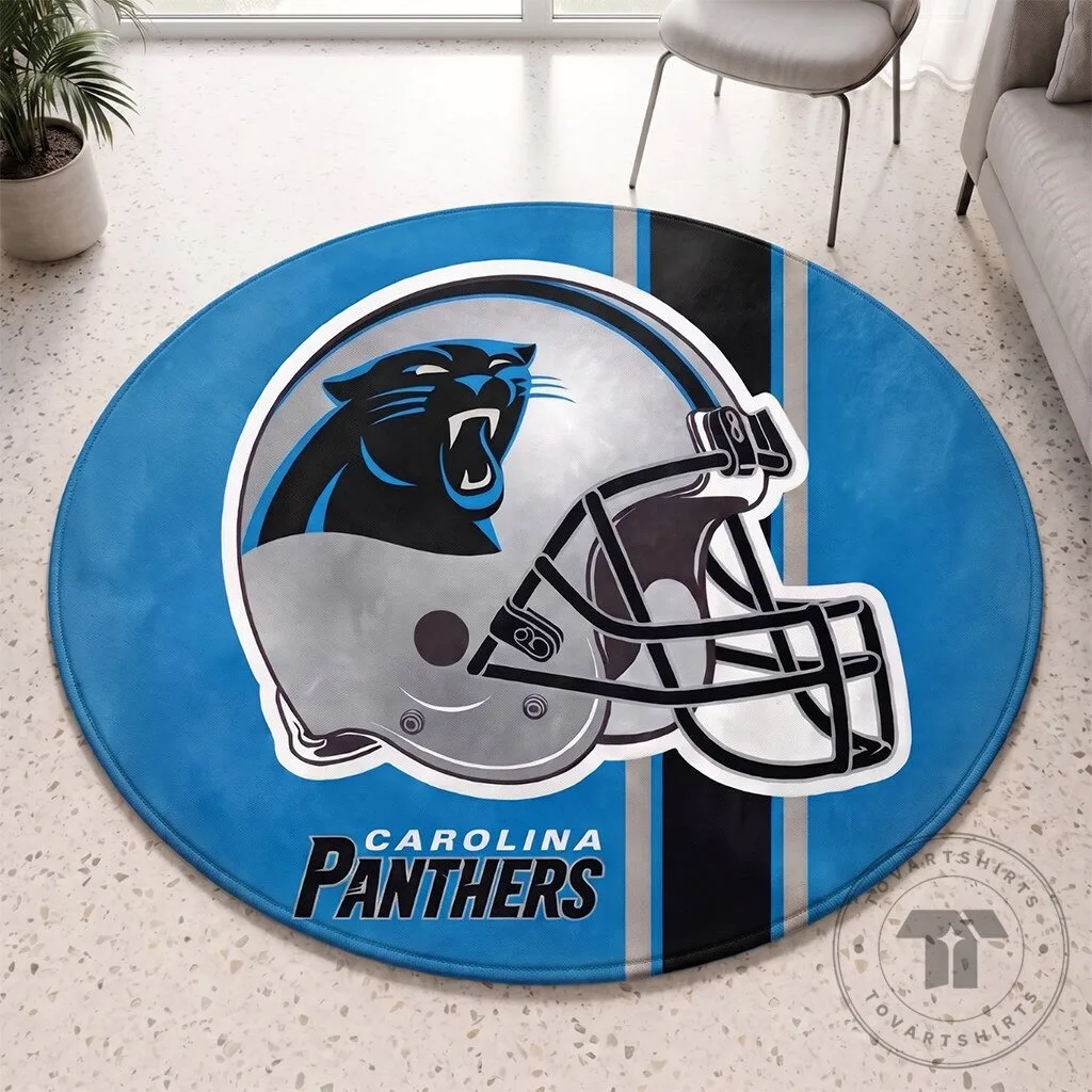 Carolina Panthers Football Team Logo Round Floor Rug for Man Cave Decor 1 Carolina Panthers Football Team Logo Round Floor Rug for Man Cave Decor